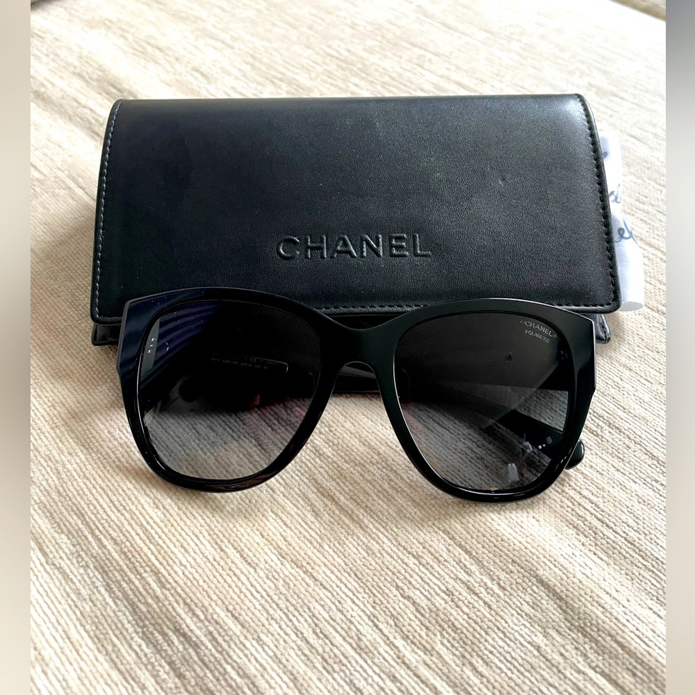 Chanel 5412 acetate polarized Butterfly CC Sunglasses Black